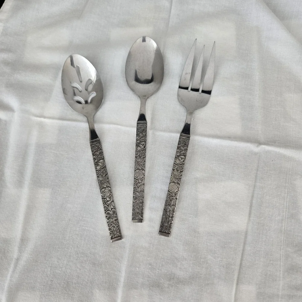 Hanford Forge Finesse 3 Piece Floral Serving Utensil Set Stainless Steel Korea